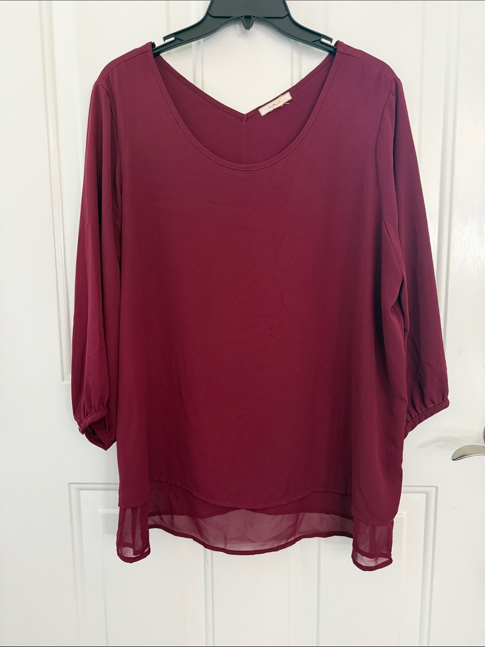 Pleione Women's Layered Scoop Neck Chiffon Blouse in Wine Size Large
